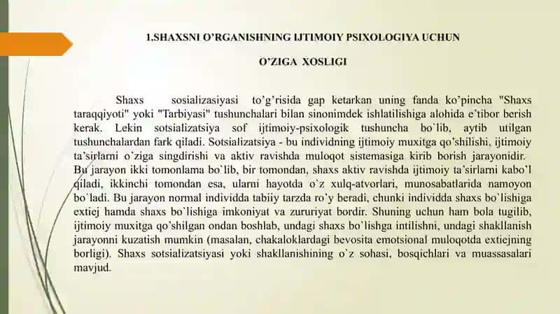 ZAMONAVIY PSIXOLOGIYADA SHAXS MUAMMOSI 2