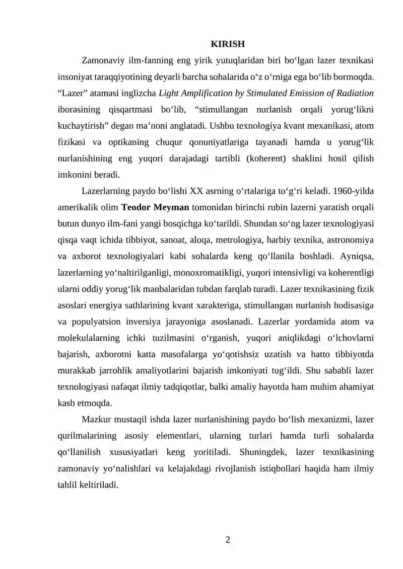 LAZER TEXNIKASINING FIZIK ASOSLARI 2