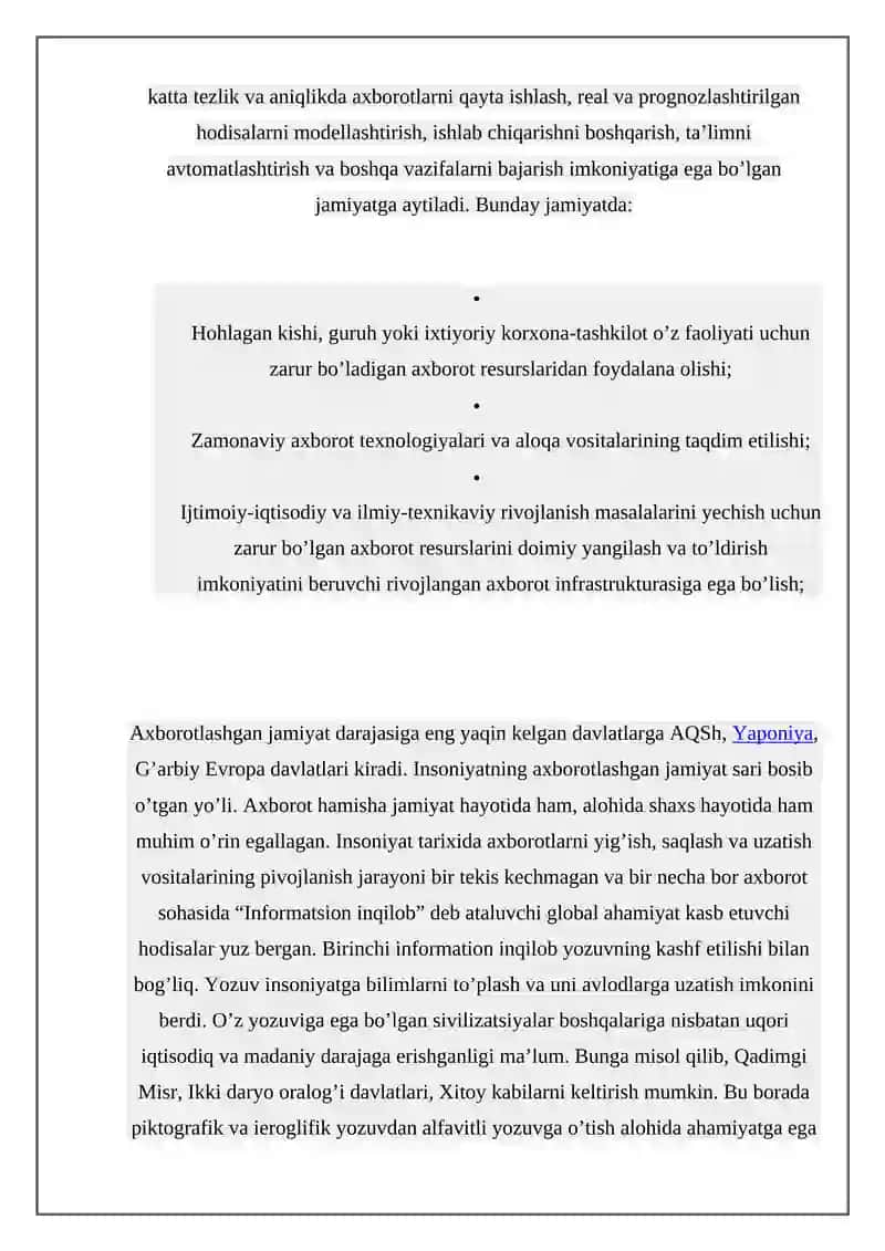 Axborotlashgan jamiyat va uning istiqbollari 2