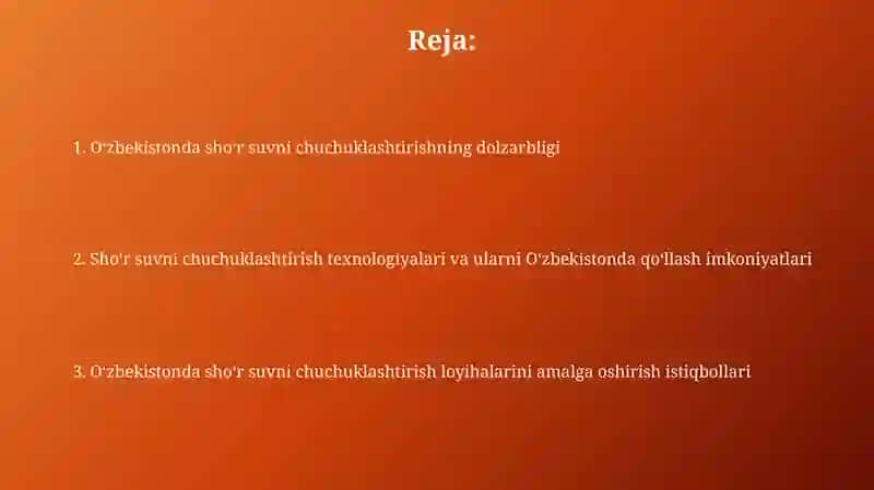 Shoʻr suvni chuchuklashtirish 2