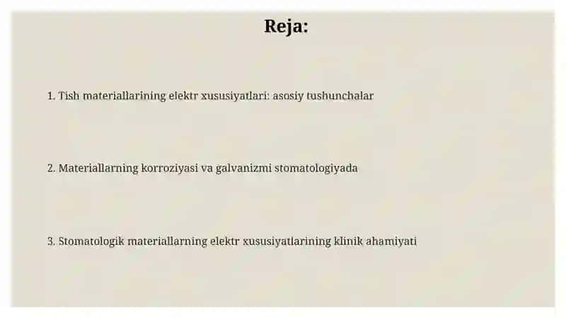 Stomatologik materiallarning elektrxossalari 2