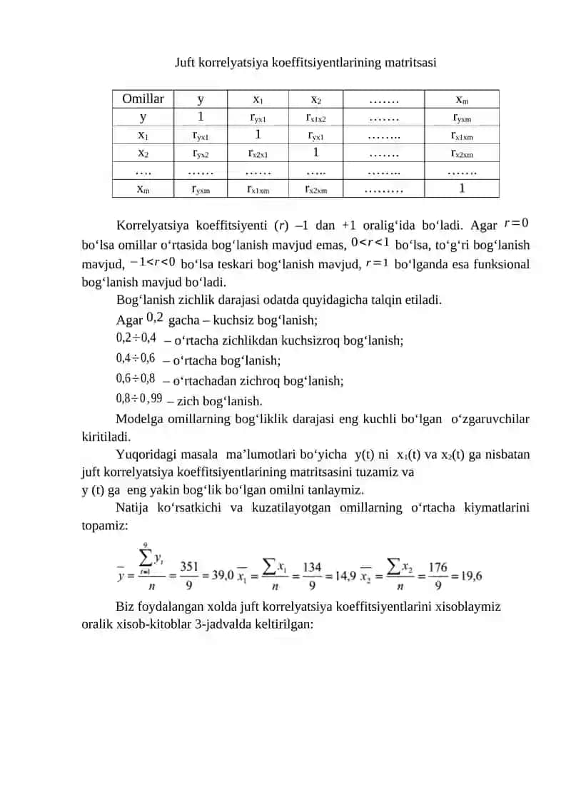 JUFT KORRELYATSION-REGRESSION TAHLILDAN FOYDALANISH 2
