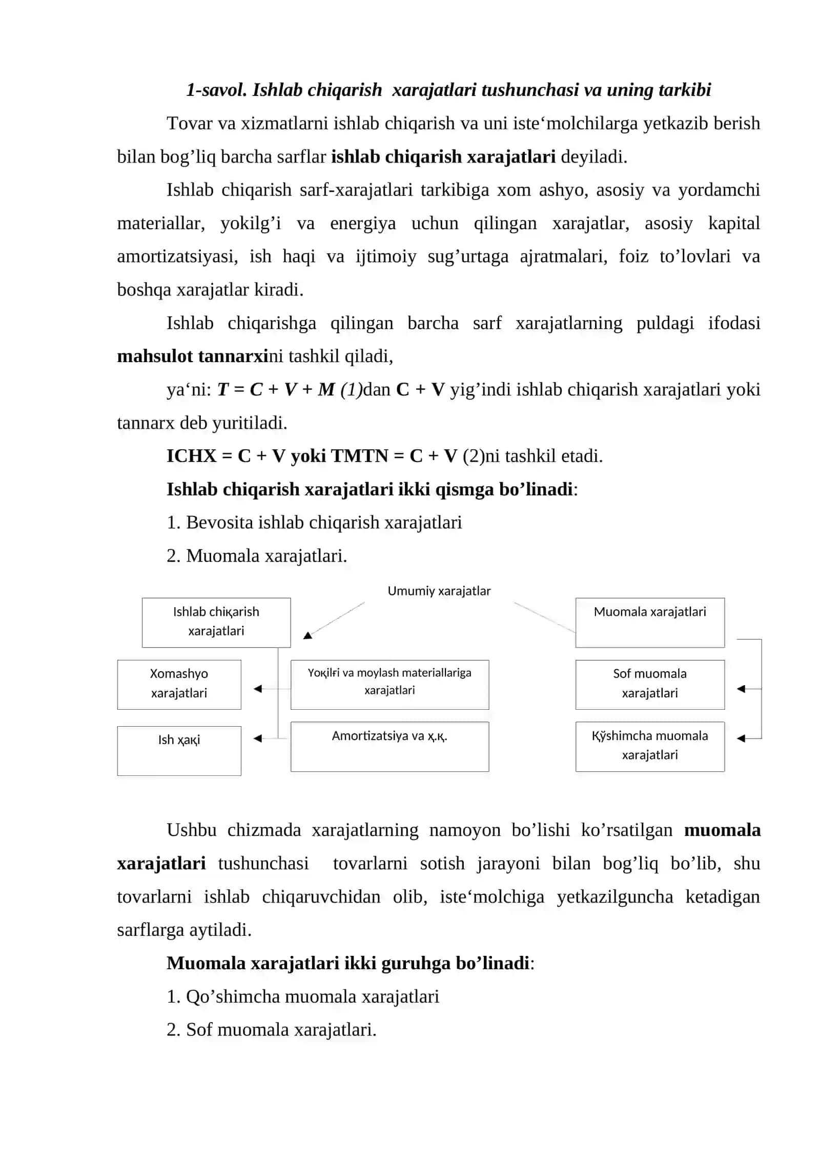 Ishlab chiqarish xarajatlari va foydasi 2