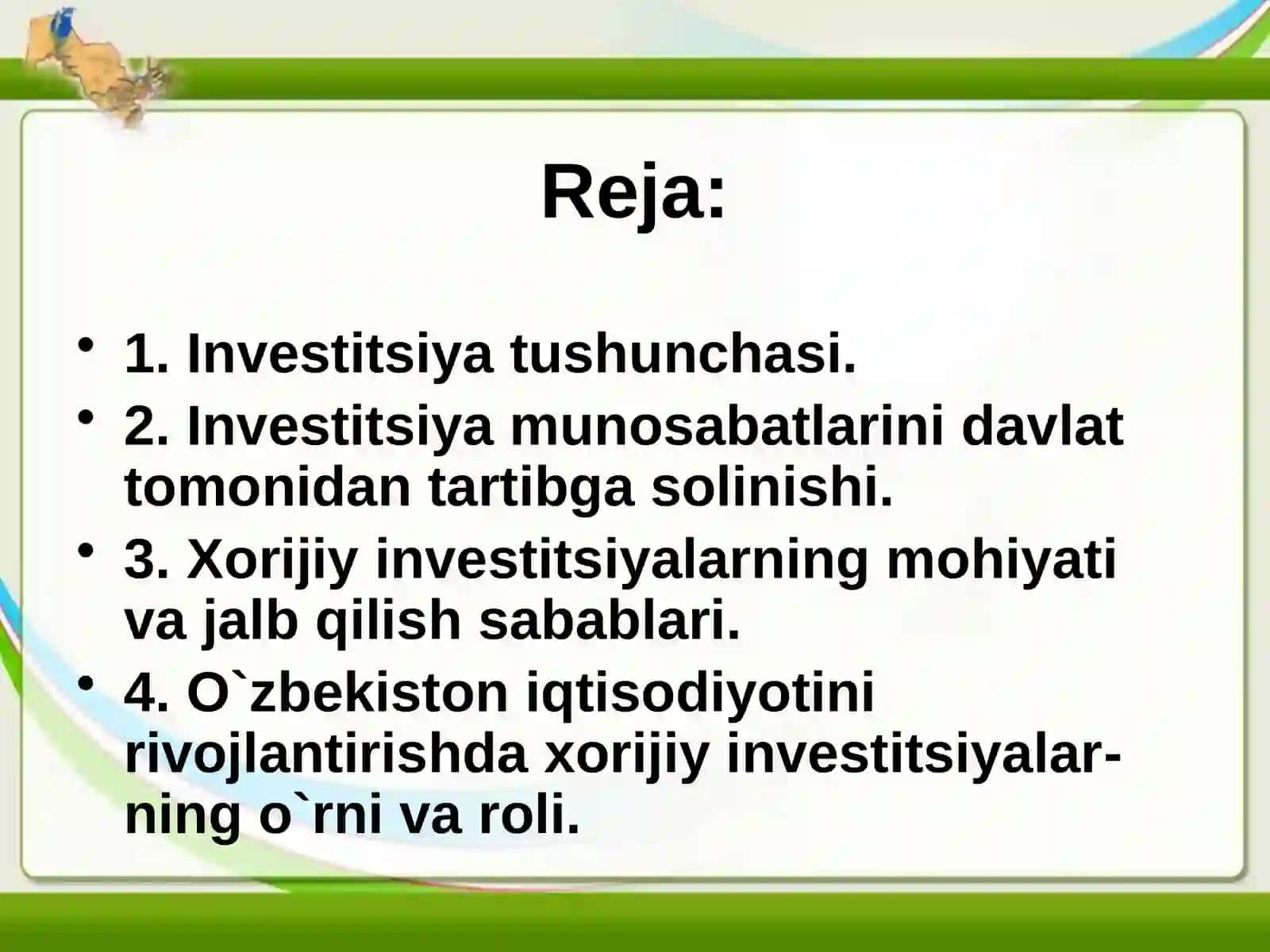 Invistitsiyalar va investitsional siyosat 2