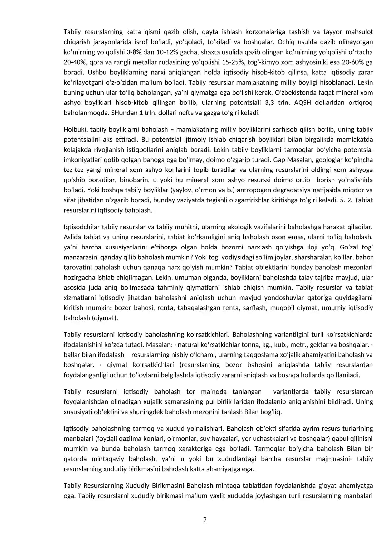 Tabiiy resurslar xolatini urganish va baholash 2