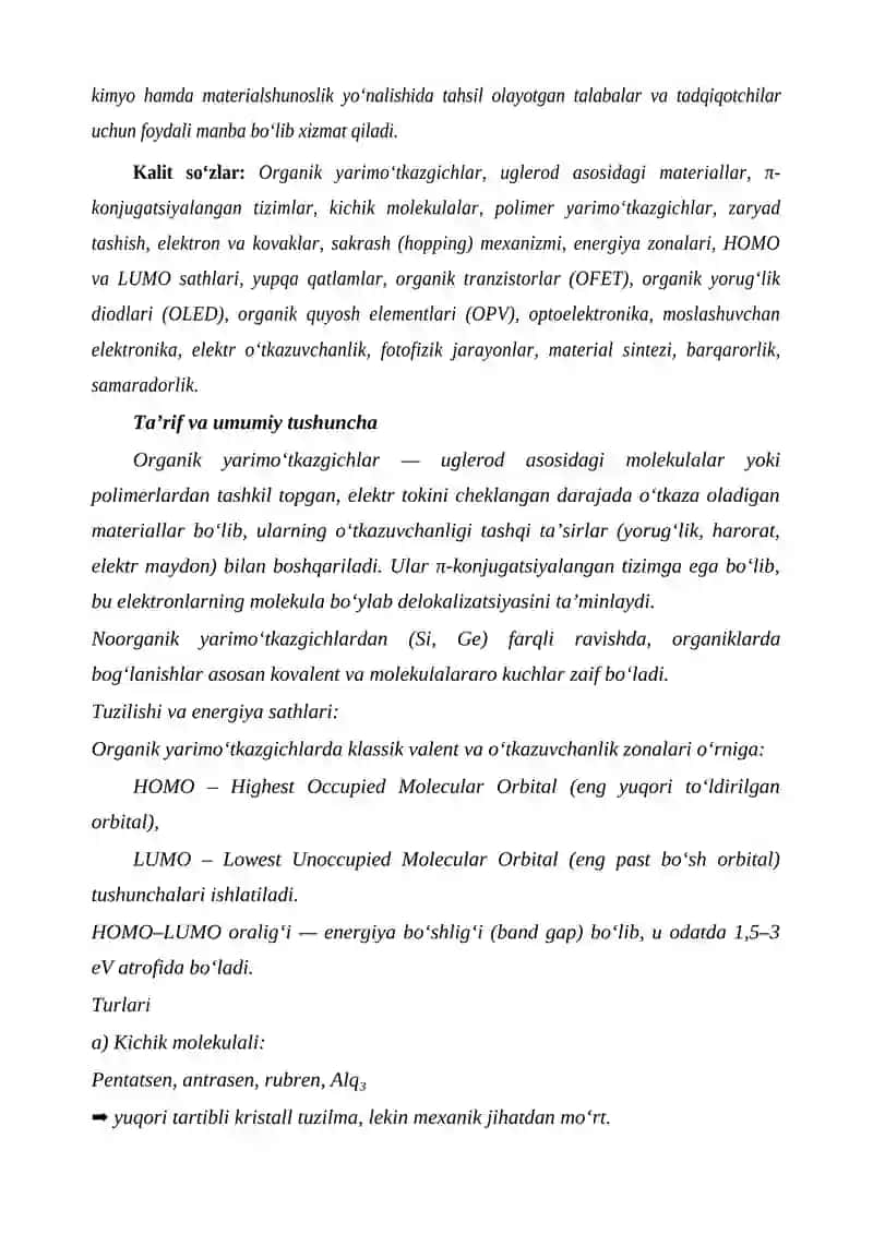 Organik yarim oʻtkazgichlar 2