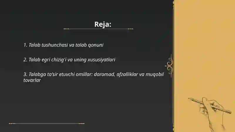 Talab va Taklif. Bozor muvozanati 2
