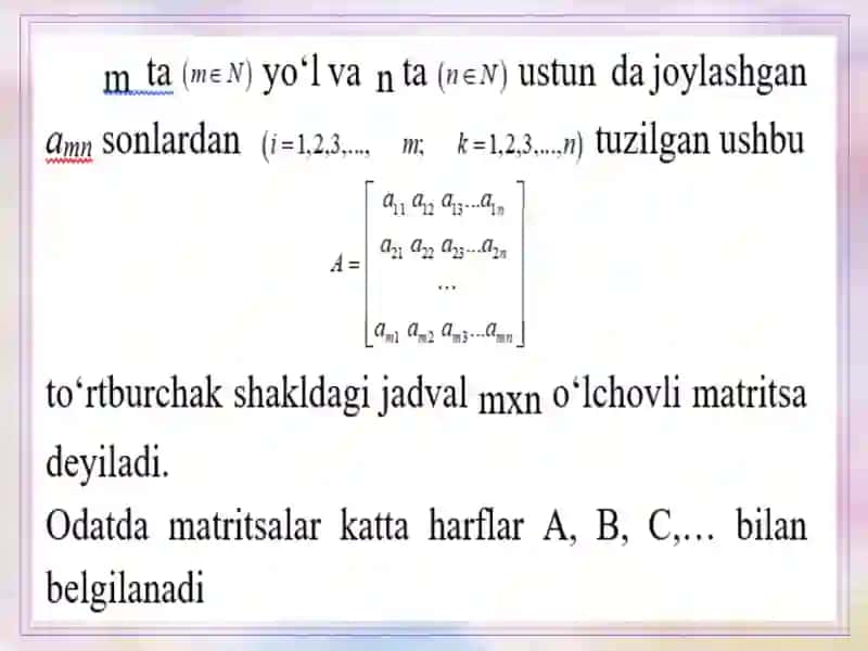 Matritsalar ustida amallar 2