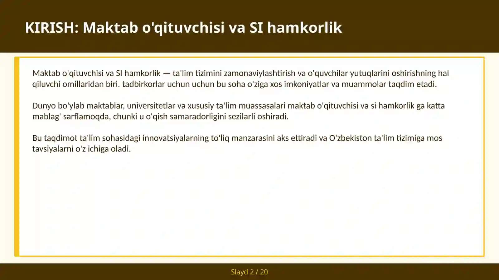 Maktab o'qituvchisi va SI hamkorlik 2