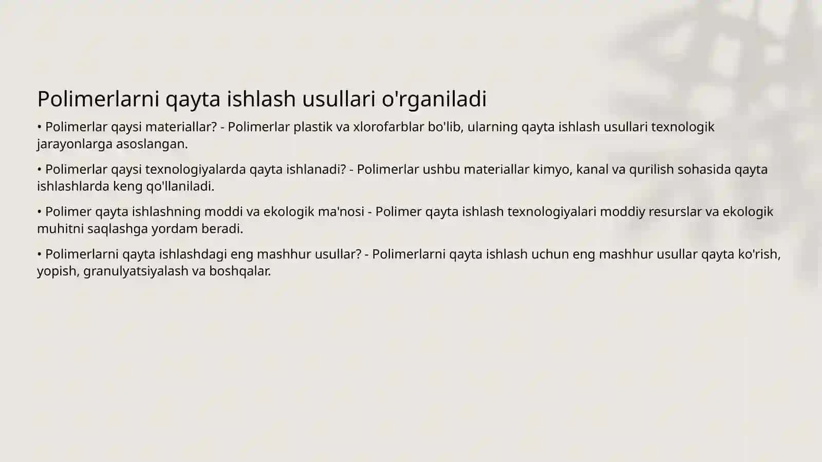 Polimerlarni qayta ishlash va barqarorlik 2
