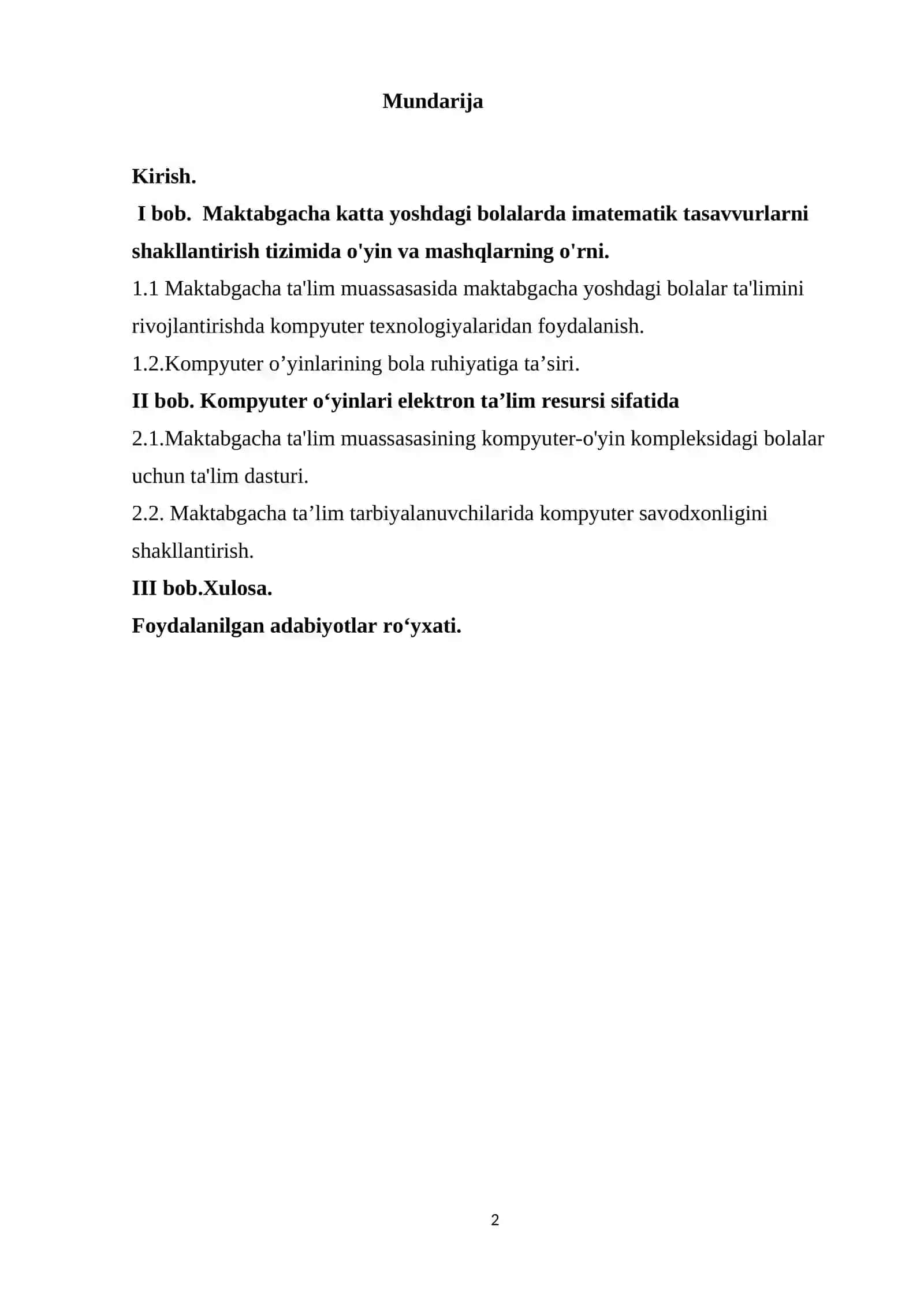 BOLALARDA ELEMENTAR MATEMATIK TASAVVURLARNI SHAKLLANTIRISH 2