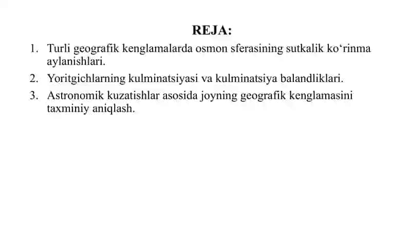Olam qutbining balandligi va geografik kenglik 2