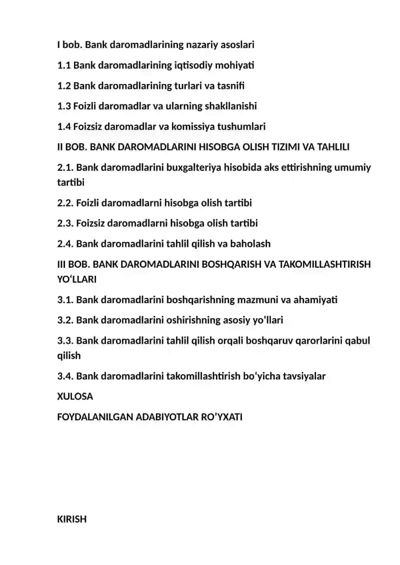 Bank daromadlari, ularning turlari va hisobi. 2