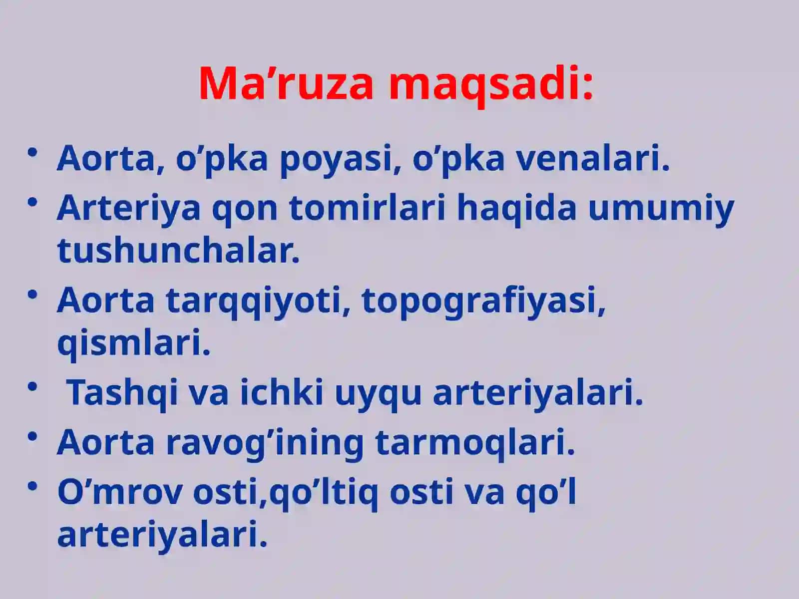 AORTA.TASHQI VA ICHKI UYQU ARTERIYALARI 2