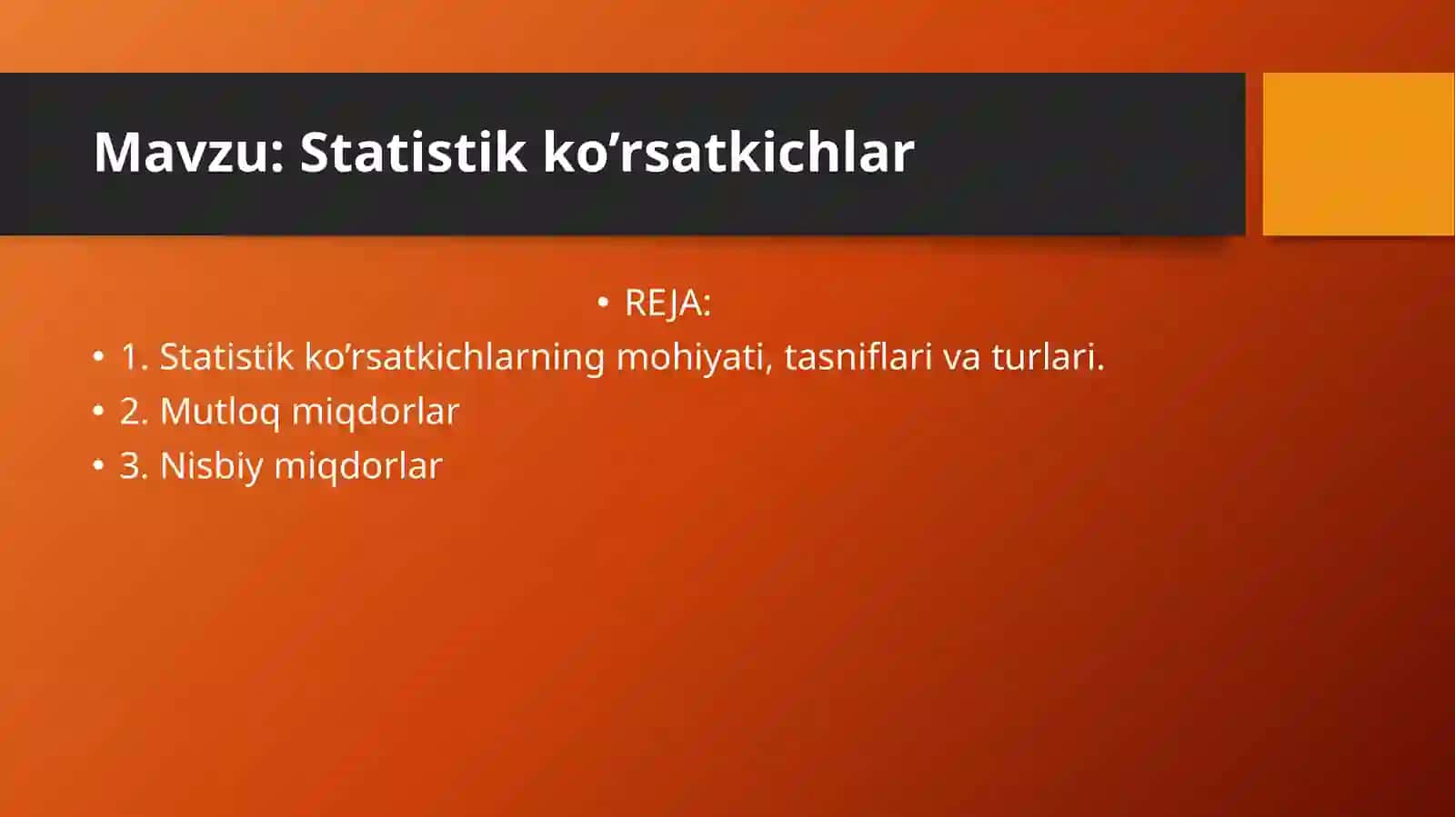 STATISTIKA fanidan ma`ruza 2