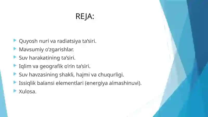 SUV HAVZALARINING ISSIQLIK REJIMI 2