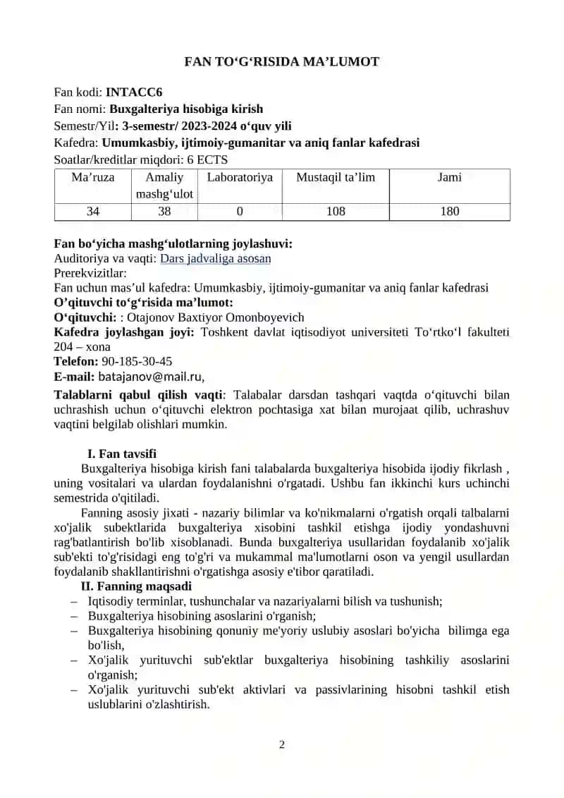 Buxgalteriya hisobiga kirish 2