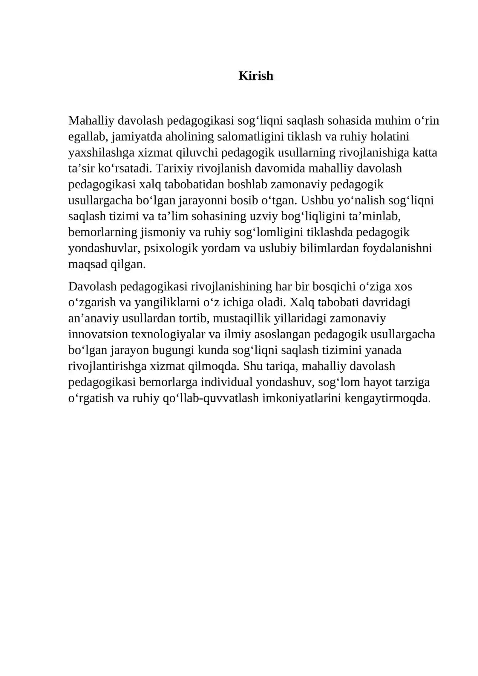 Mahalliy davolash pedagogikasi rivojlanishining asosiy bosqichlari 2