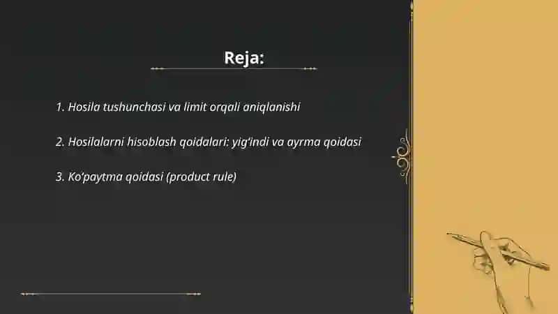 Hosilalar jadvali Hosilani hisoblash qoidalari 2