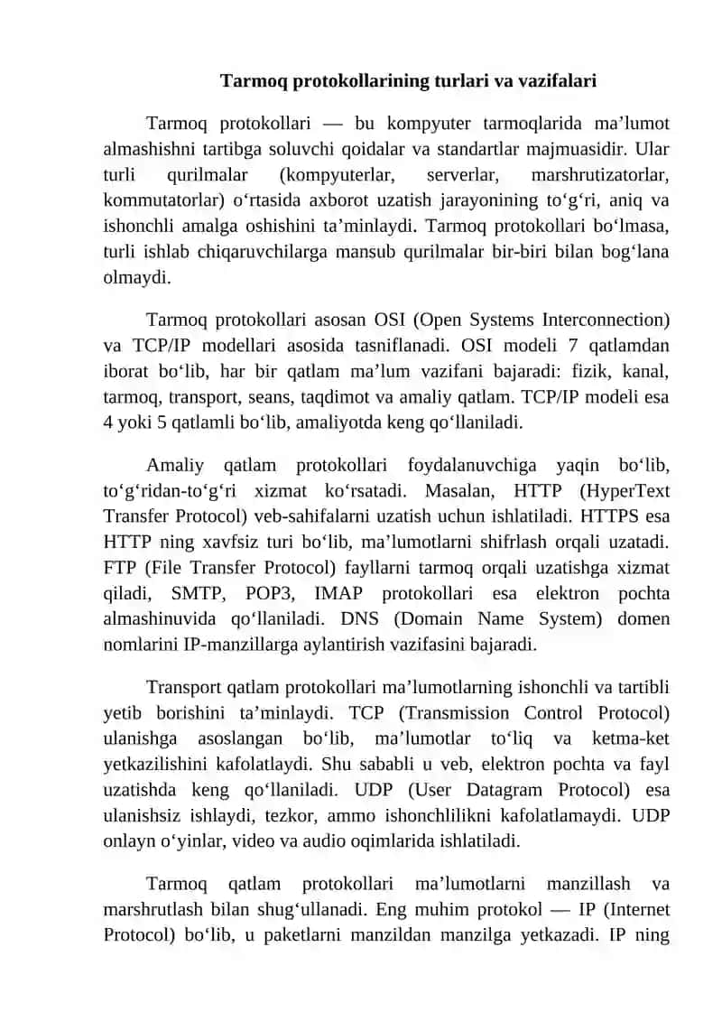 Tarmoq protokollari va ularning xavfsizlik jihatlari 2