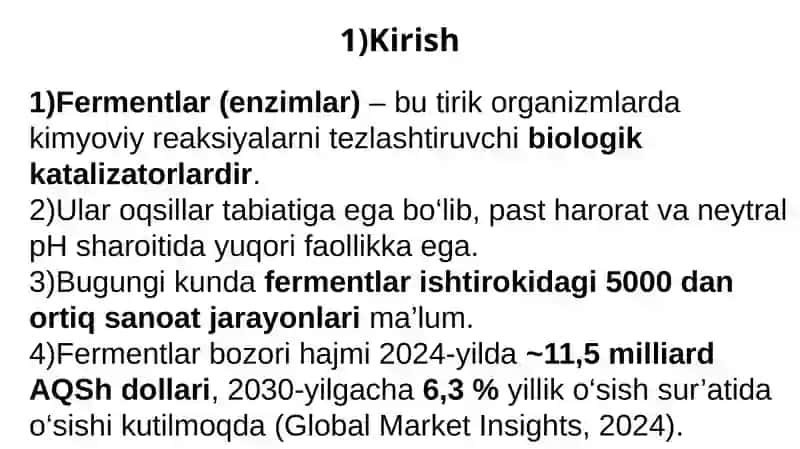 Fermentlar vaularning sanoatdagi ahamiyati 2