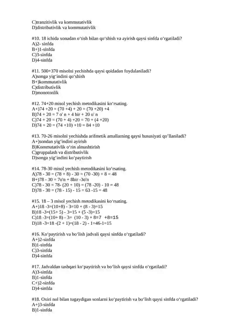 Matematika o‘qitish metodikasi fanidan TEST TOPSHIRIQLARI 2