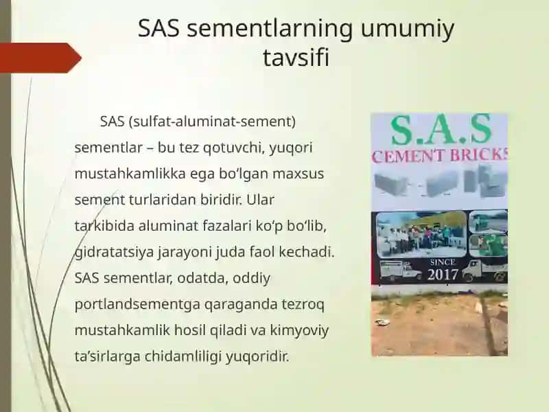 SAS sementlar asosida ko‘p komponentli sement ishlab chiqarish 2
