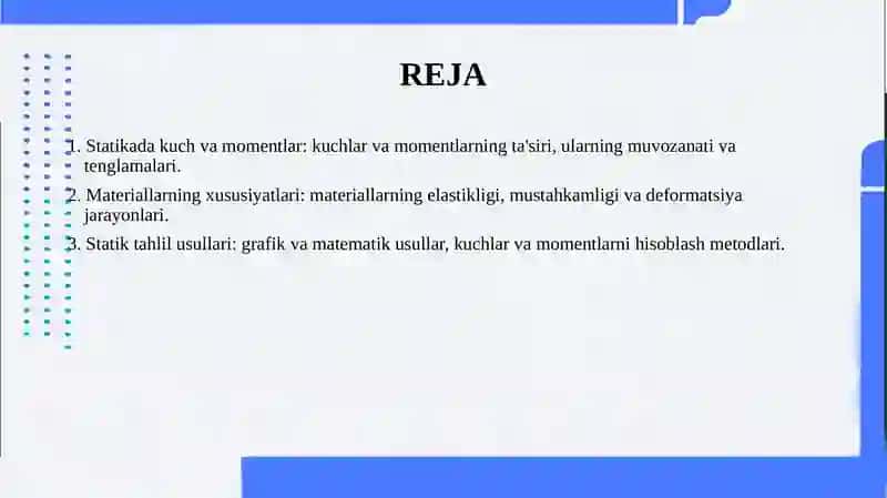 Statikaning asosiy tushunchalari 2