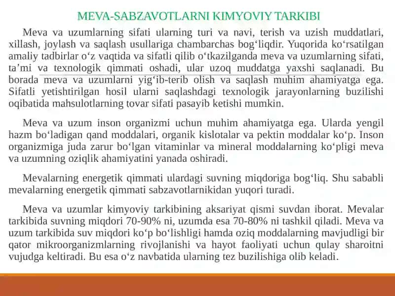 MEVA-SABZAVOTLARNI KIMYOVIY TARKIBI 2