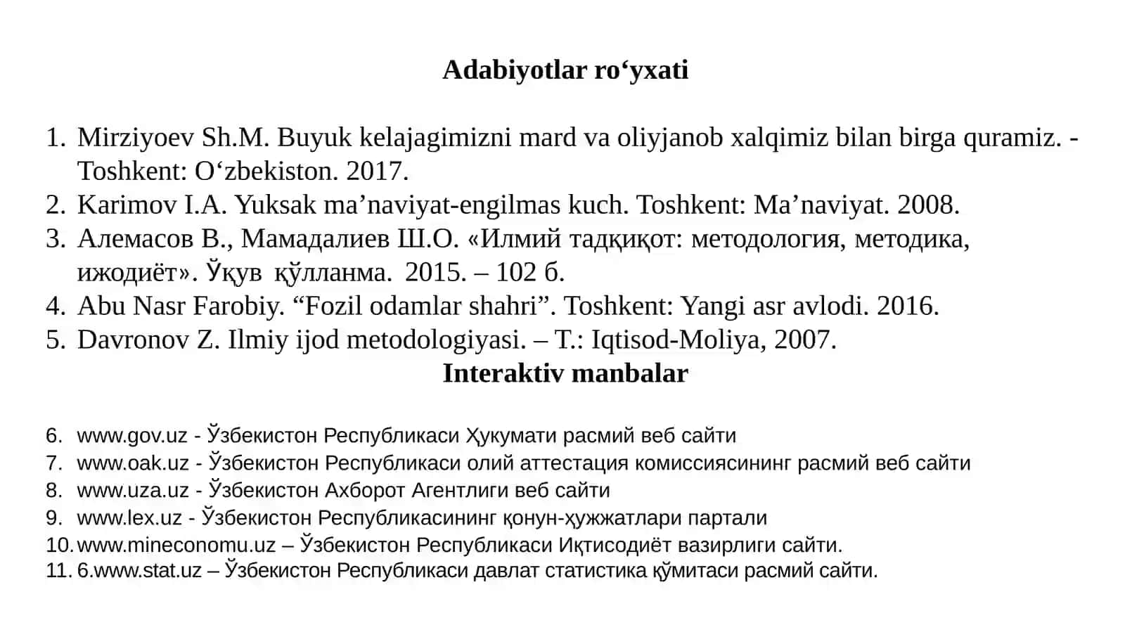 Adabiyotlar ro‘yxati 2