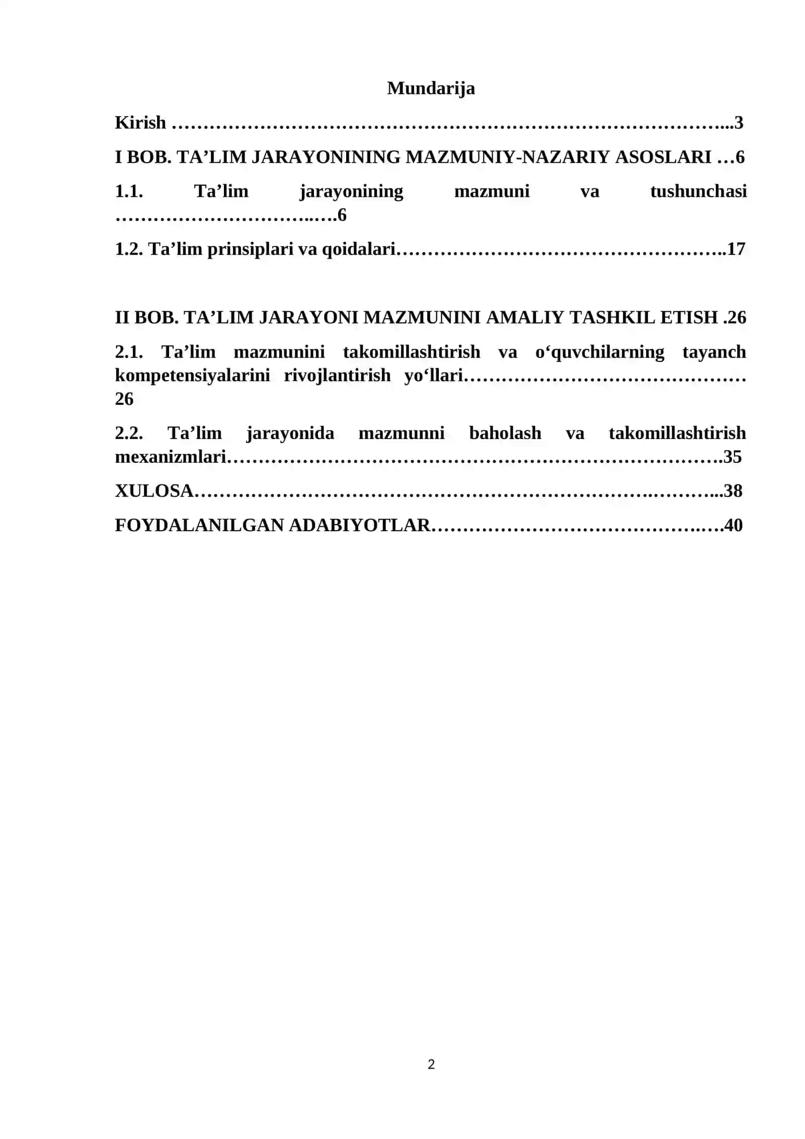 Ta’lim jarayonining mazmuni 2