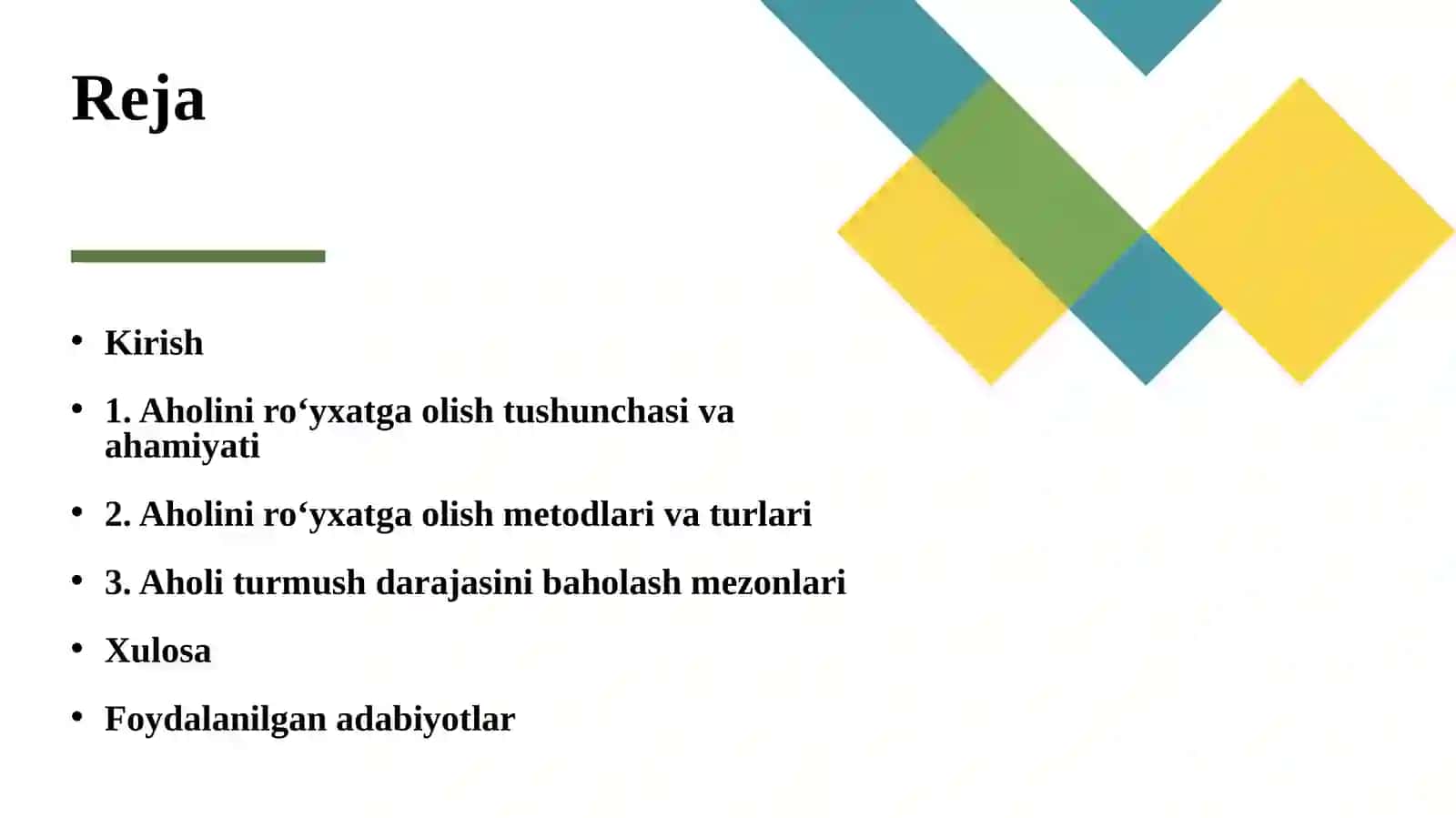 Aholini ro‘yhatga olish va aholi turmush darajasini o‘rganish 2