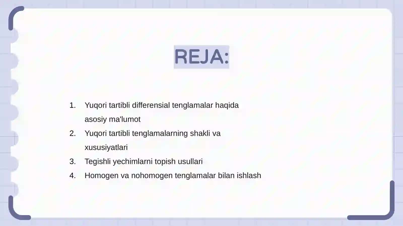Yuqori tartibli differensial tenglamalar tushunchasi 2
