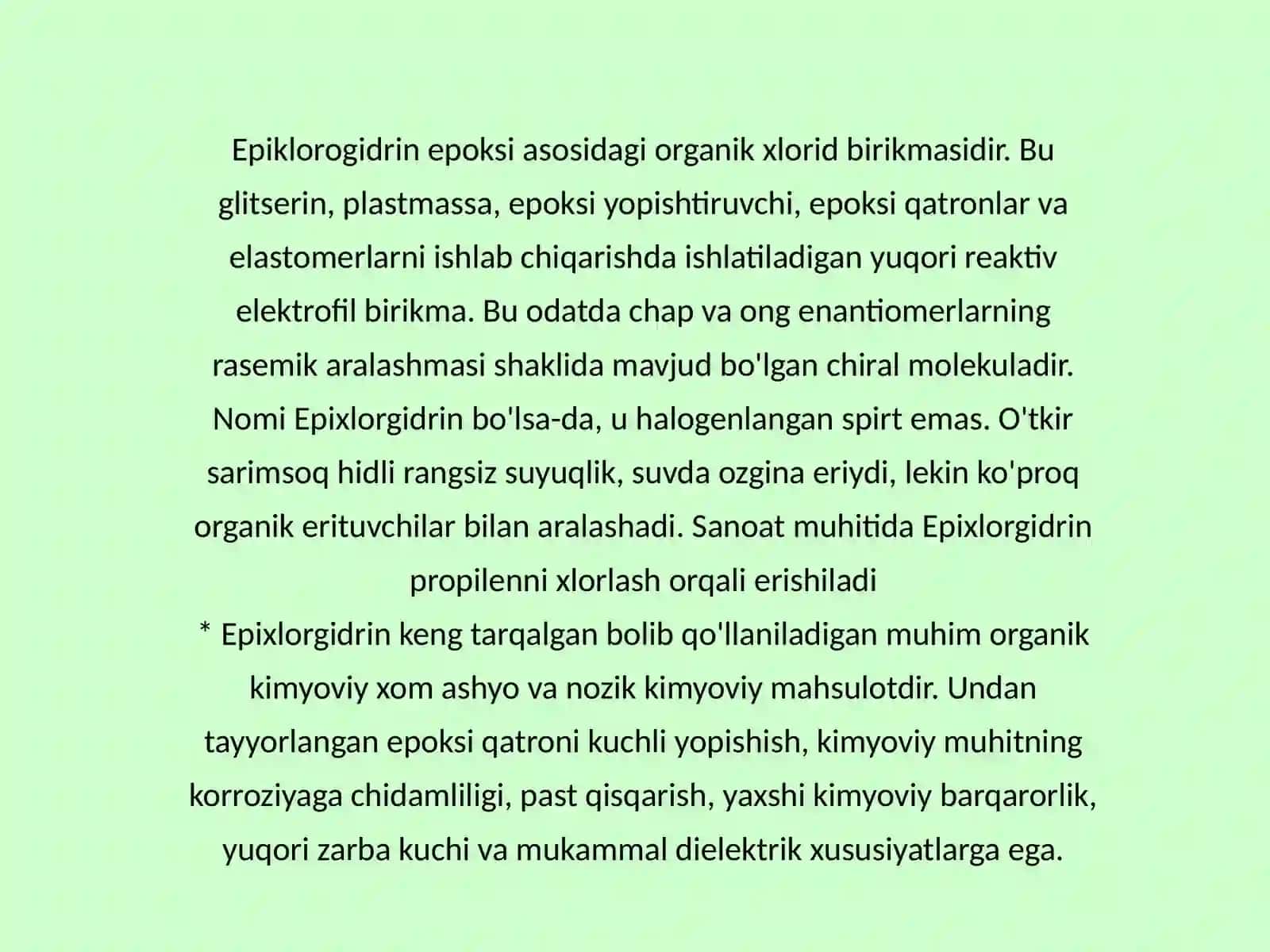 Epixlorgidrindanglitserinishlabchiqarishtexnologiyasi 2