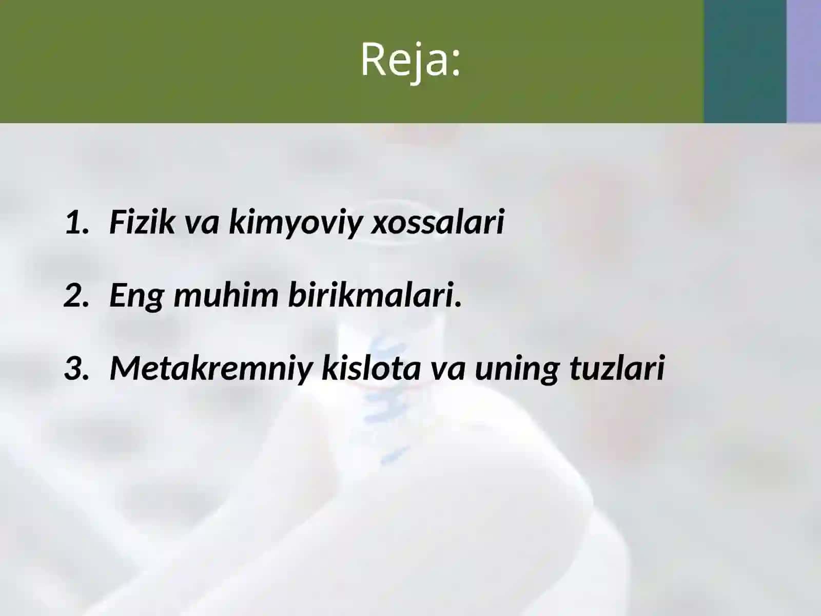 Kremniyning fizik va kimyoviy xossalari, muhim birikmalari 2