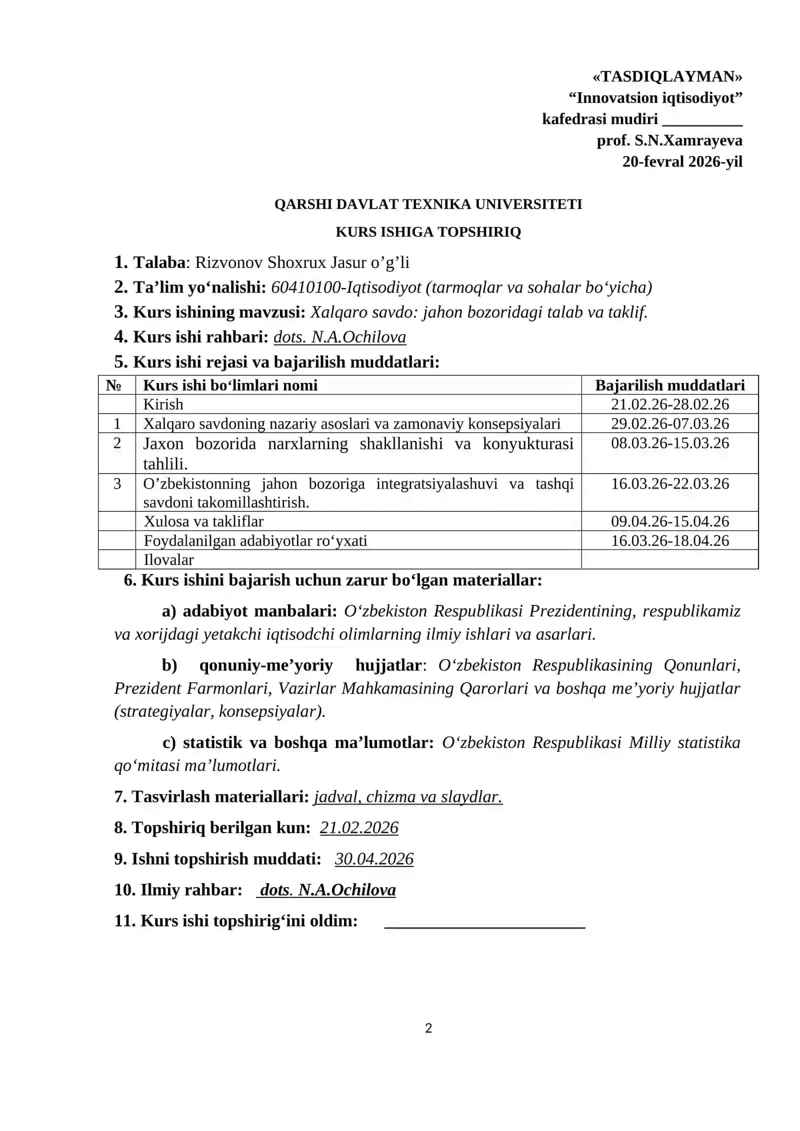 Xalqaro savdo: jahon bozoridagi talab va taklif 2