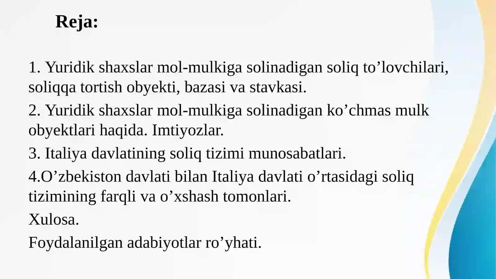 Yuridik shaxslardan olinadigan mol-mulk solig'i. 2