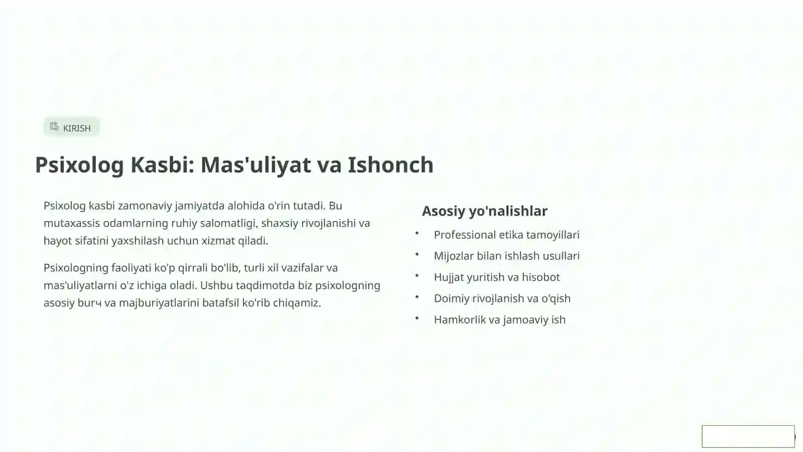 Psixologning Asosiy Burch va Majburiyatlari 2