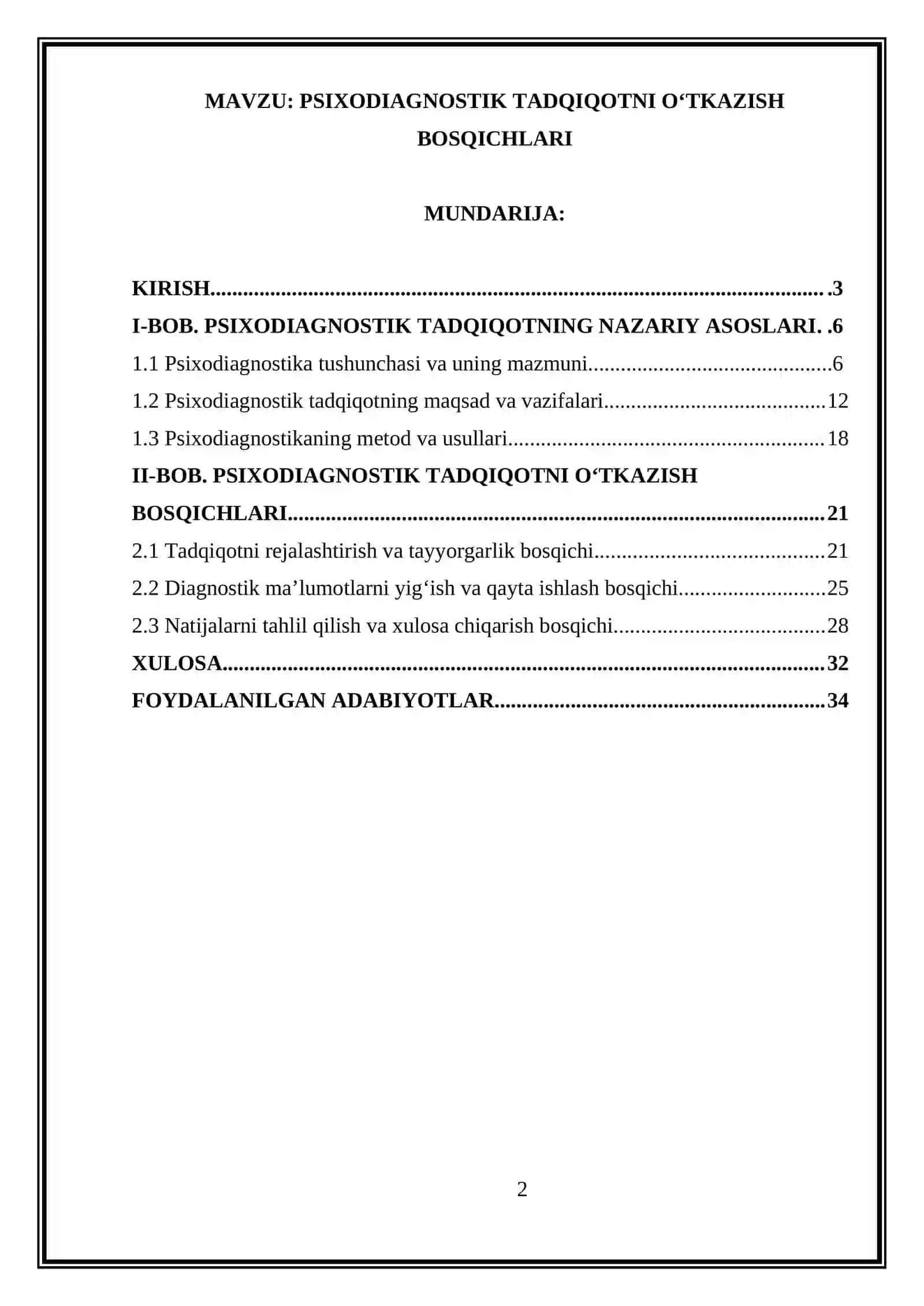 PSIXODIAGNOSTIK TADQIQOTNI O‘TKAZISH BOSQICHLARI 2