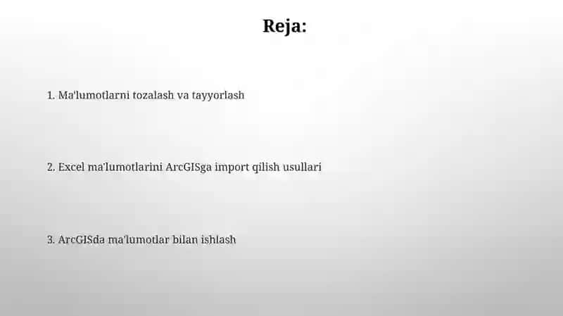 ArcGISda Excel ma'lumotlarini import qilish 2