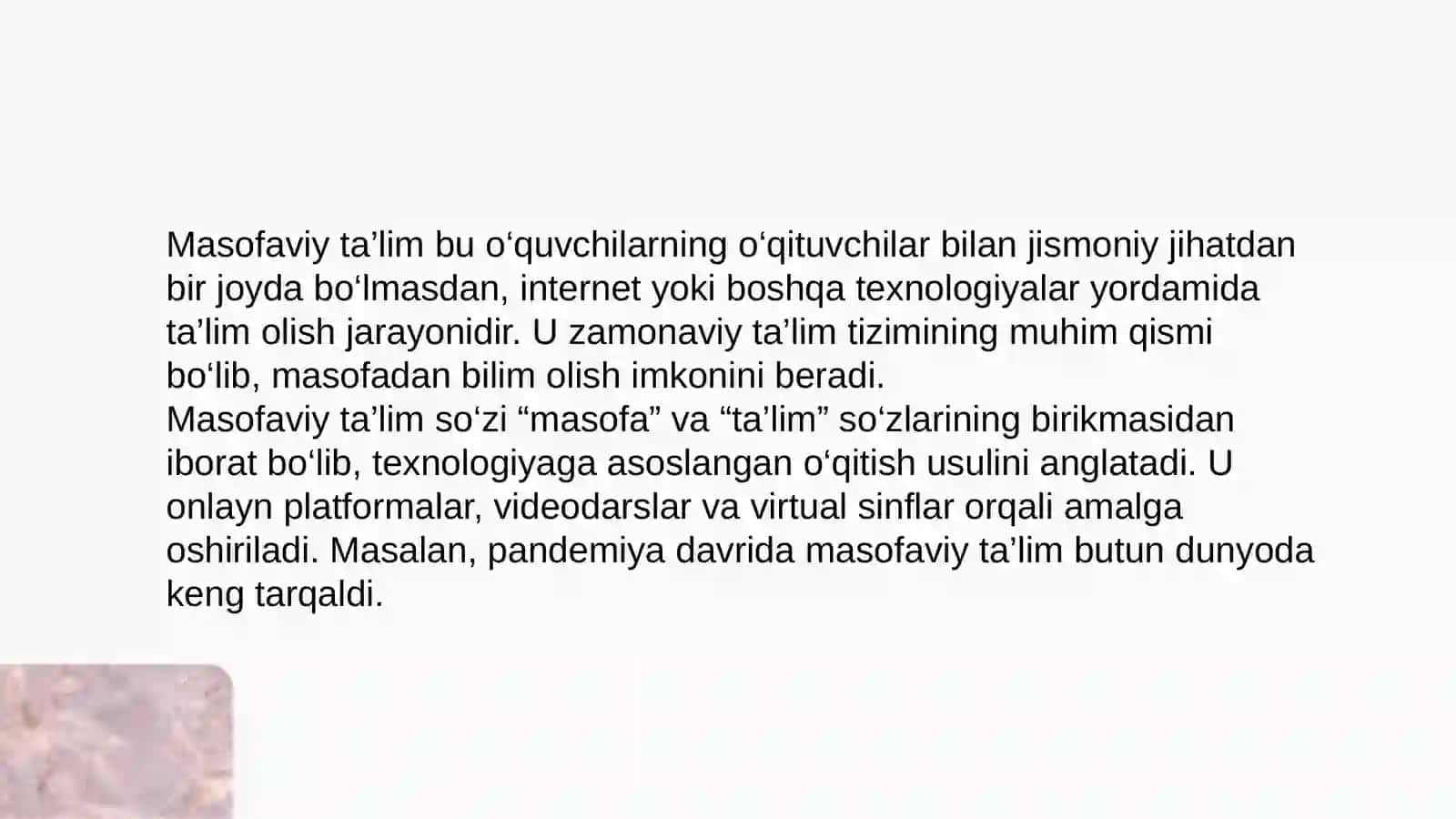 MASOFAVIY TA`LIM 2