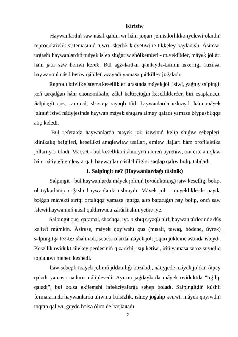 Máyek jolınıń asqıwı (salpingit) keselligi 2