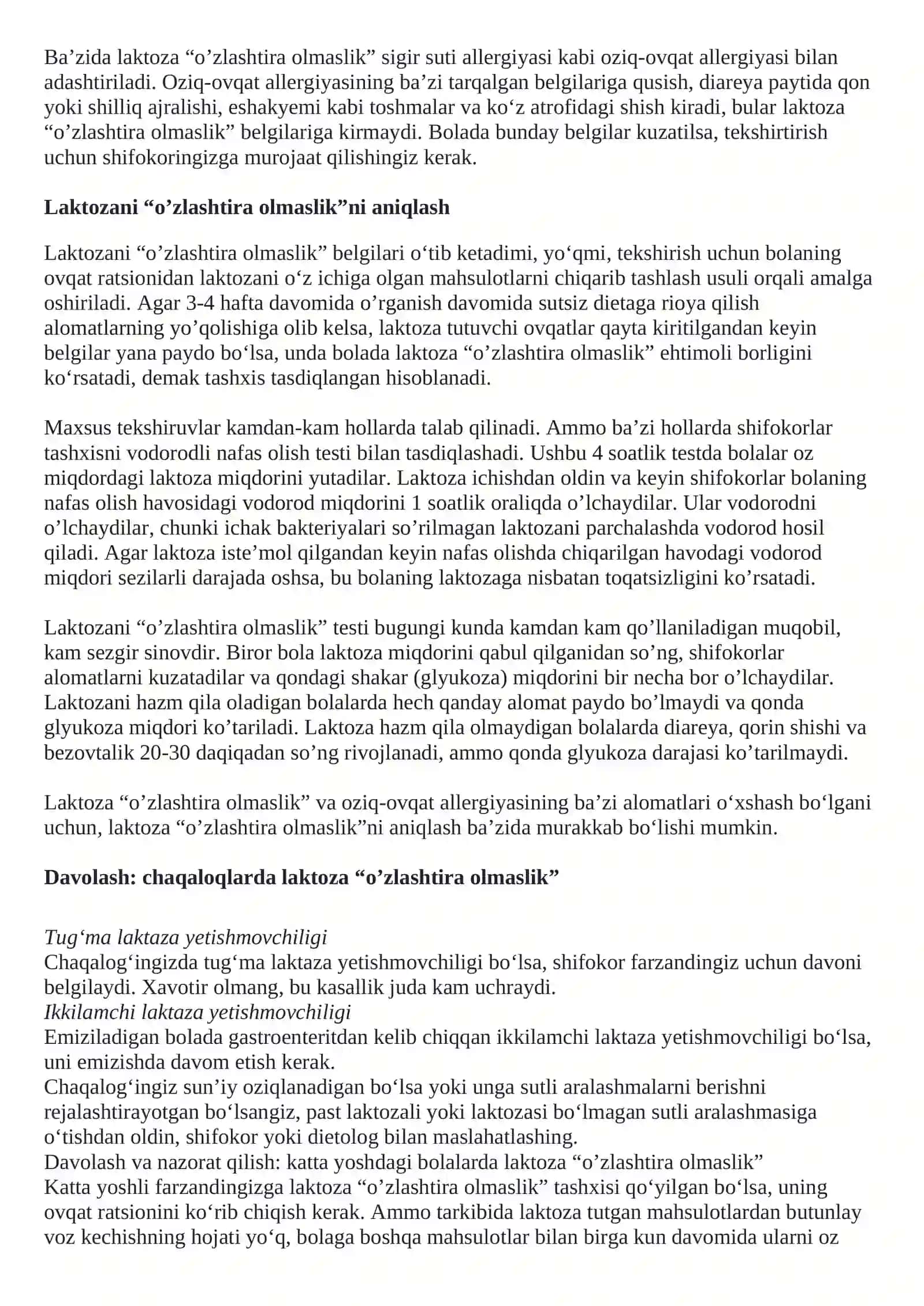 Laktozani o’zlashtira olmaslik qanday kasallik? 2