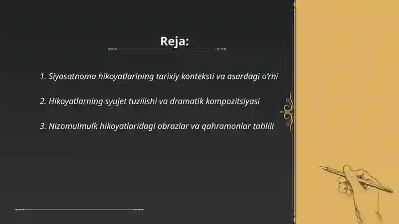 Nizomulmulkning "Siyosatnoma" asaridagi hikoyatlar tahlili 2