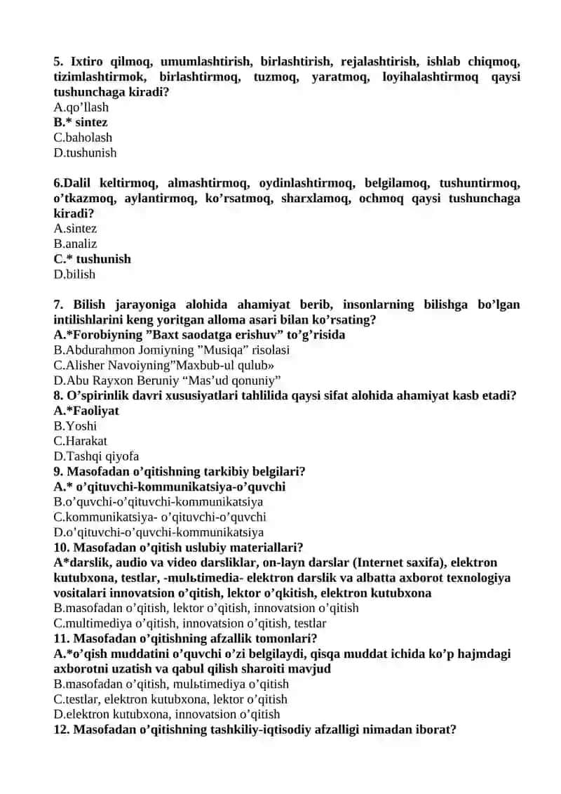 FANIDAN YAKUNIY TEST SAVOLLARI 2