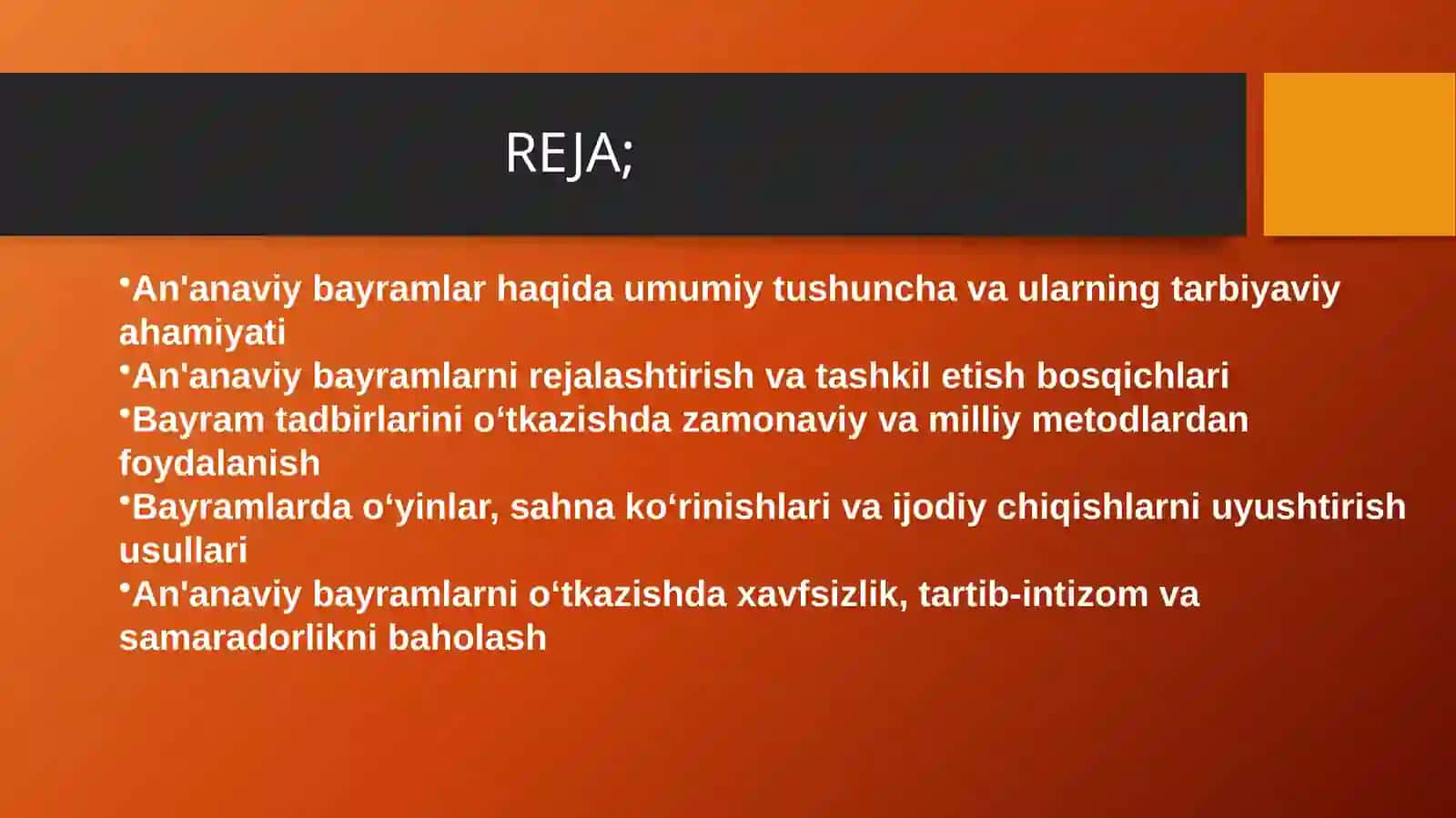 An'anaviy bayramlarni tashkil etish metodlari 2