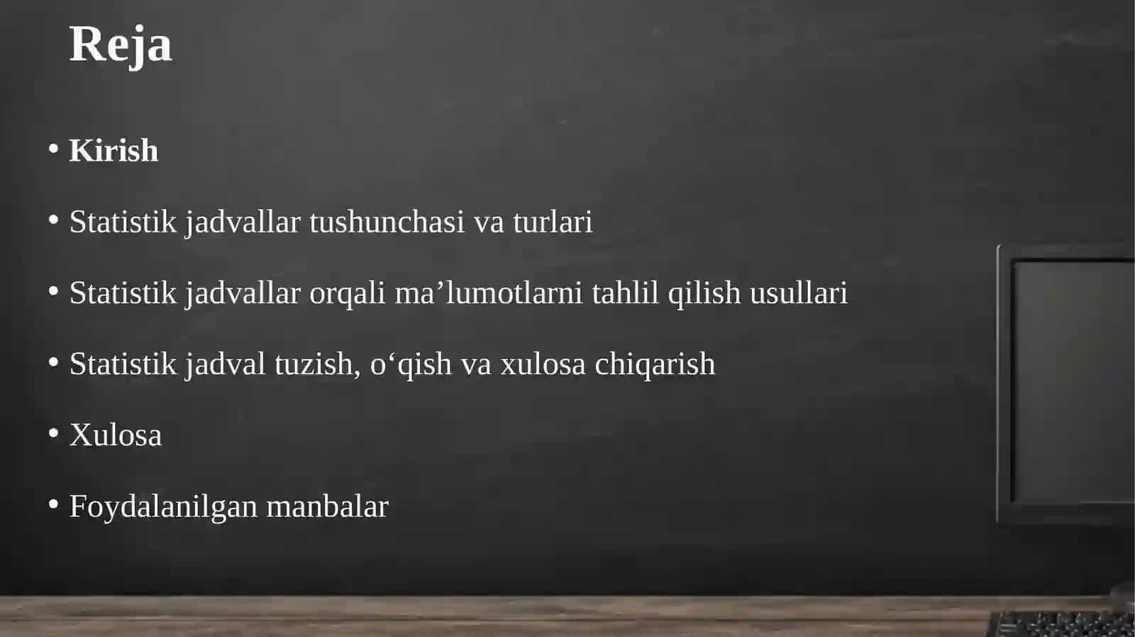 Statistik jadvallar yordamida ma’lumotlarni tahlil qilish. 2