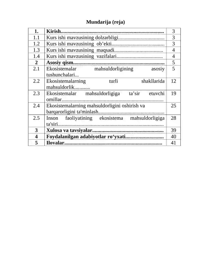 Ekosistemalar mahsuldorligi kurs ishi 2
