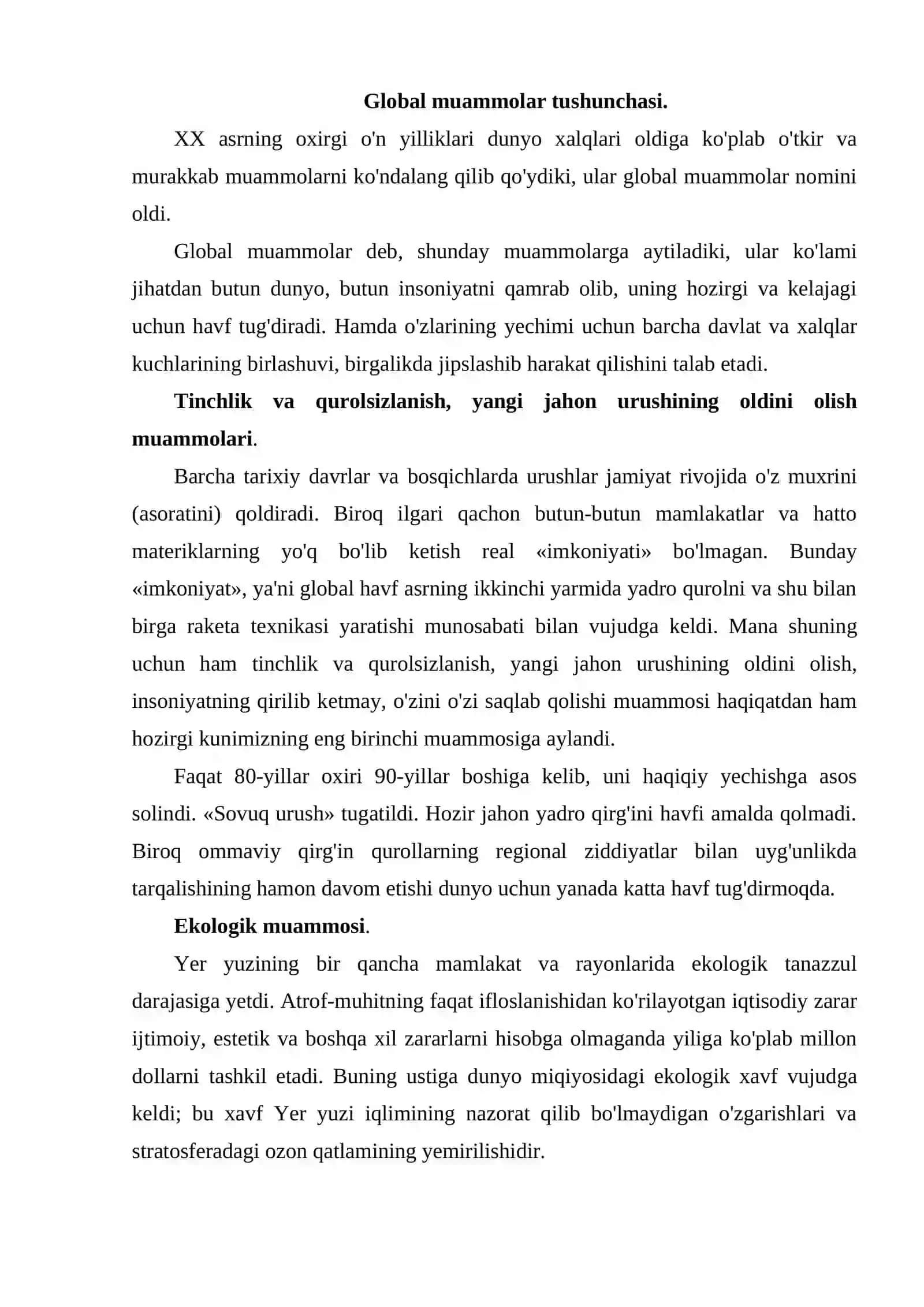 XXI asr global muammolari 2