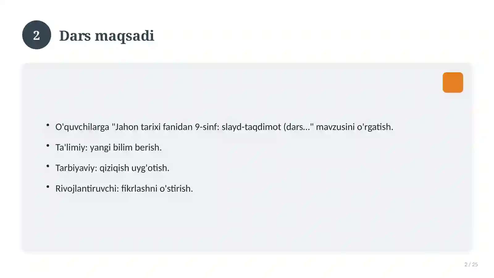 Jahon tarixi fanidan 9-sinf: slayd-taqdimot (dars uchun) 2